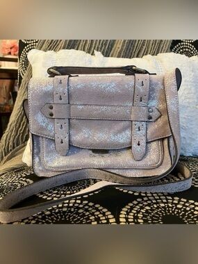 Aimee Kestenberg leather metallic moto crossbody lavender lilac silver